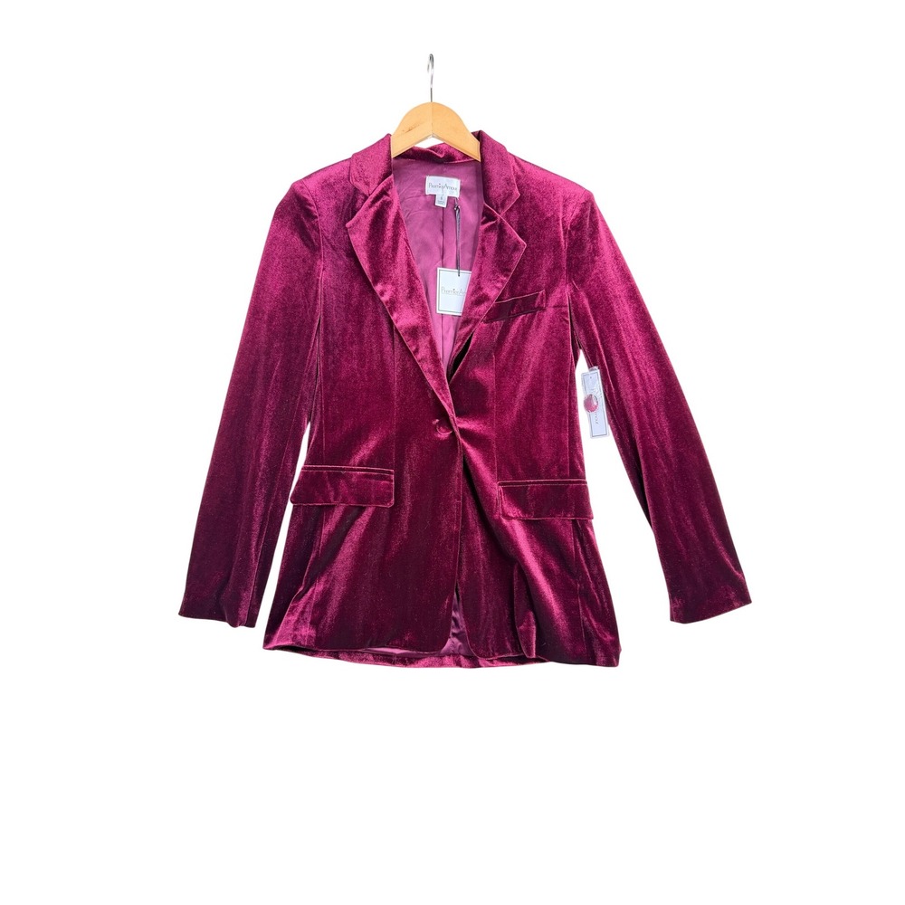 New Premier Amour Velvet One Button Blazer size Small Burgundy Red